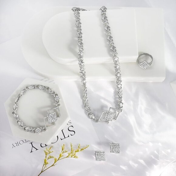 Gold Jewelry Sets for Women 18K Gold/Silver Filled Jewelry Necklace Set Wedding - Picture 3 of 9